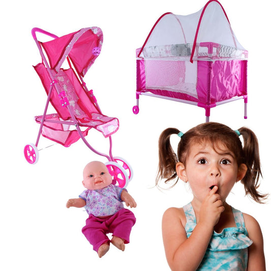 Combo de coche cuna y bebé niñas